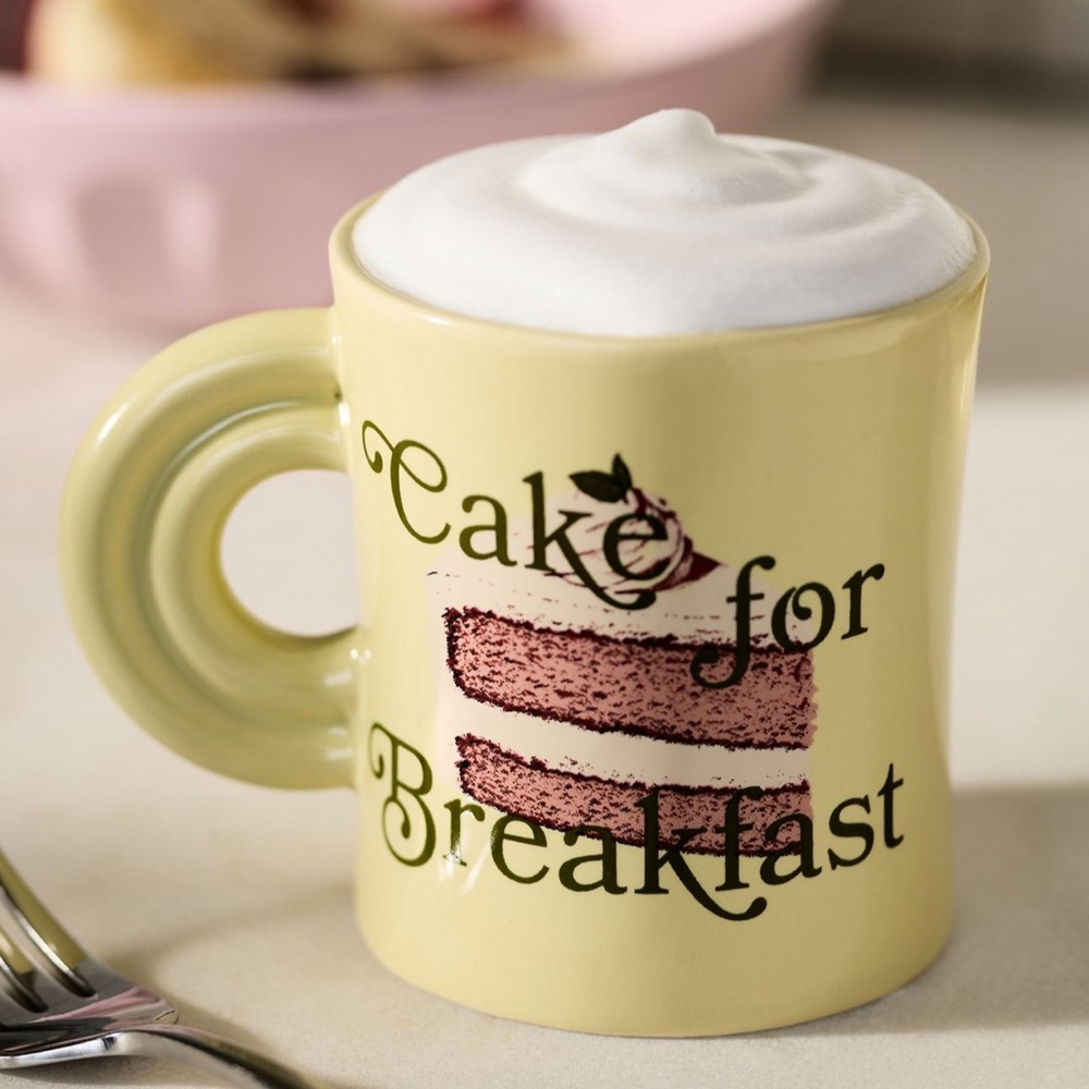 Anthropologie Yellow "Cake for Breakfast" Ceramic Mug Ariane Collection NIB